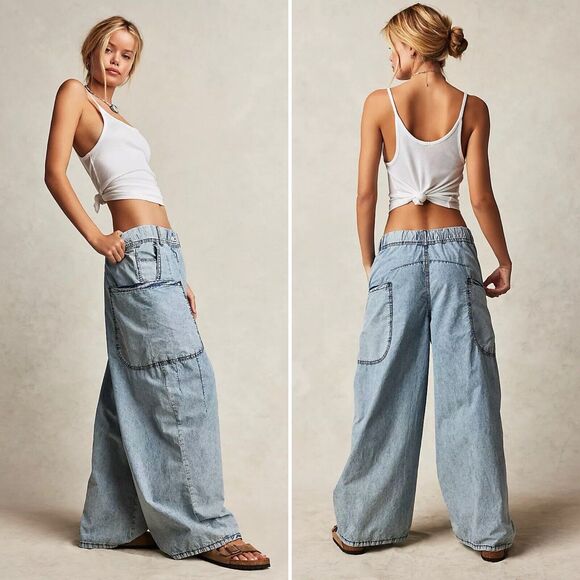 We The Free Shibuya Wide Leg Jeans Elastic Comfort Waist Blue Washed S - Picture 12 of 12